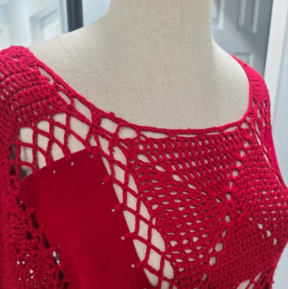 Boho Suede & Crochet Fringe Top - Size M - Picture 3 of 6